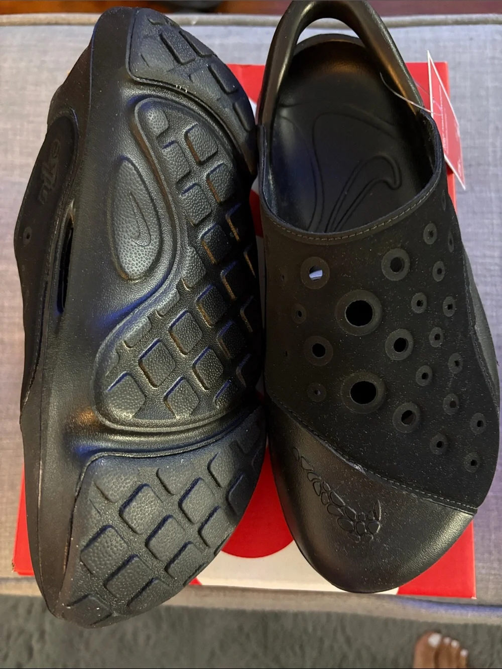 Nike Black/White Aqua Swoosh Youth Clog